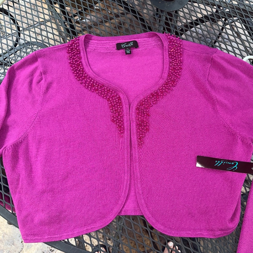 Camille La VIe Pink Beaded Shrug ~ NWT~ XL